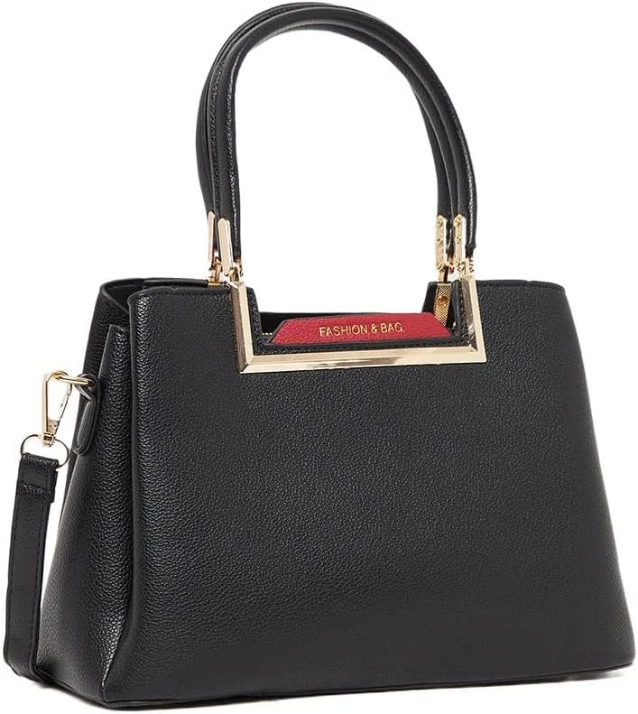 کیف دوشی زنانه استایلی با تزیینات فلزی و دسته دوتایی، سایز واحد، مشکی