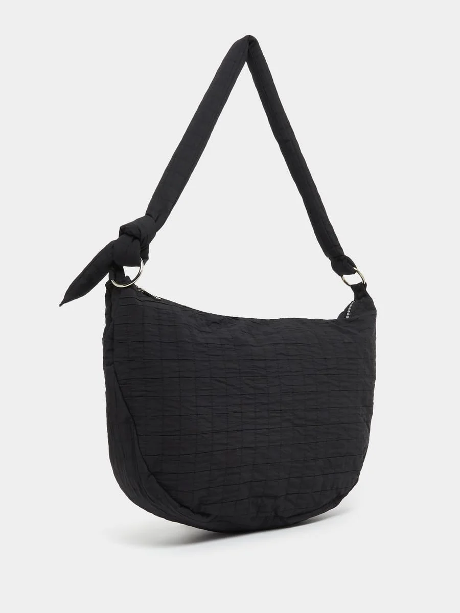 کیف دوشی زنانه استایلی با بافت دار و بست زیپی، سایز واحد، مشکی