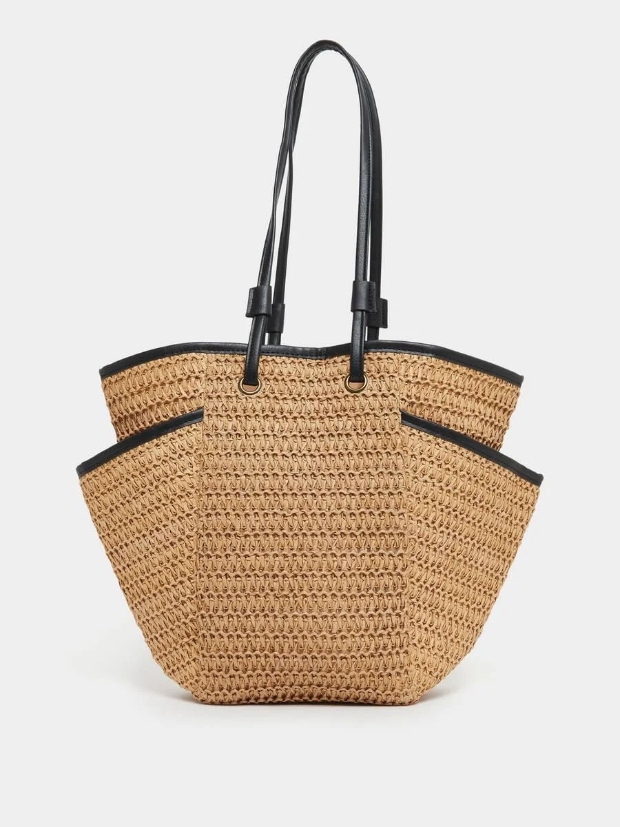 کیف دوشی زنانه استایلی بافت دار با دسته دوتایی، سایز One Size، قهوه ای