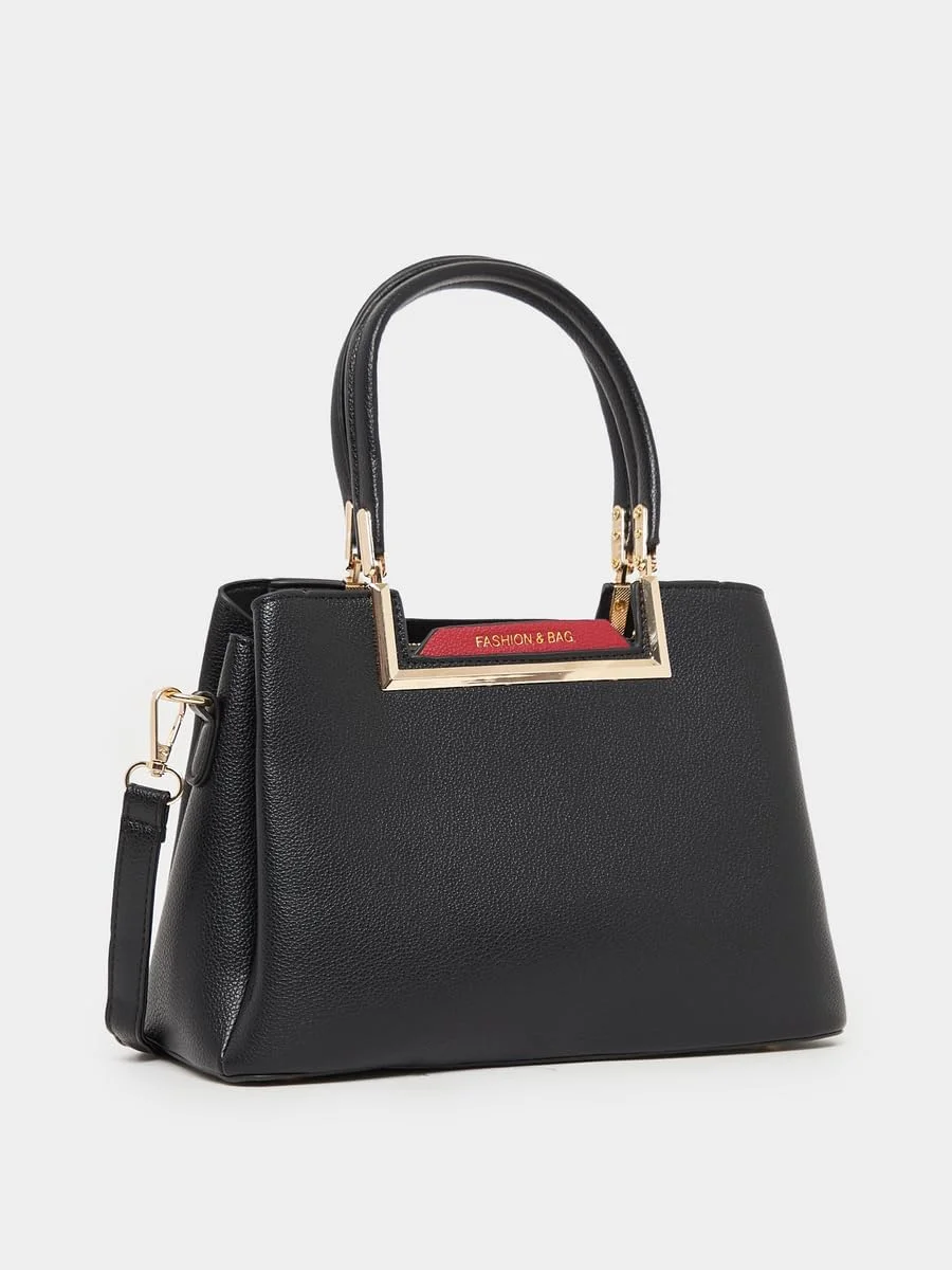 کیف دوشی زنانه استایلی با تزیینات فلزی و دسته دوتایی، سایز واحد، مشکی