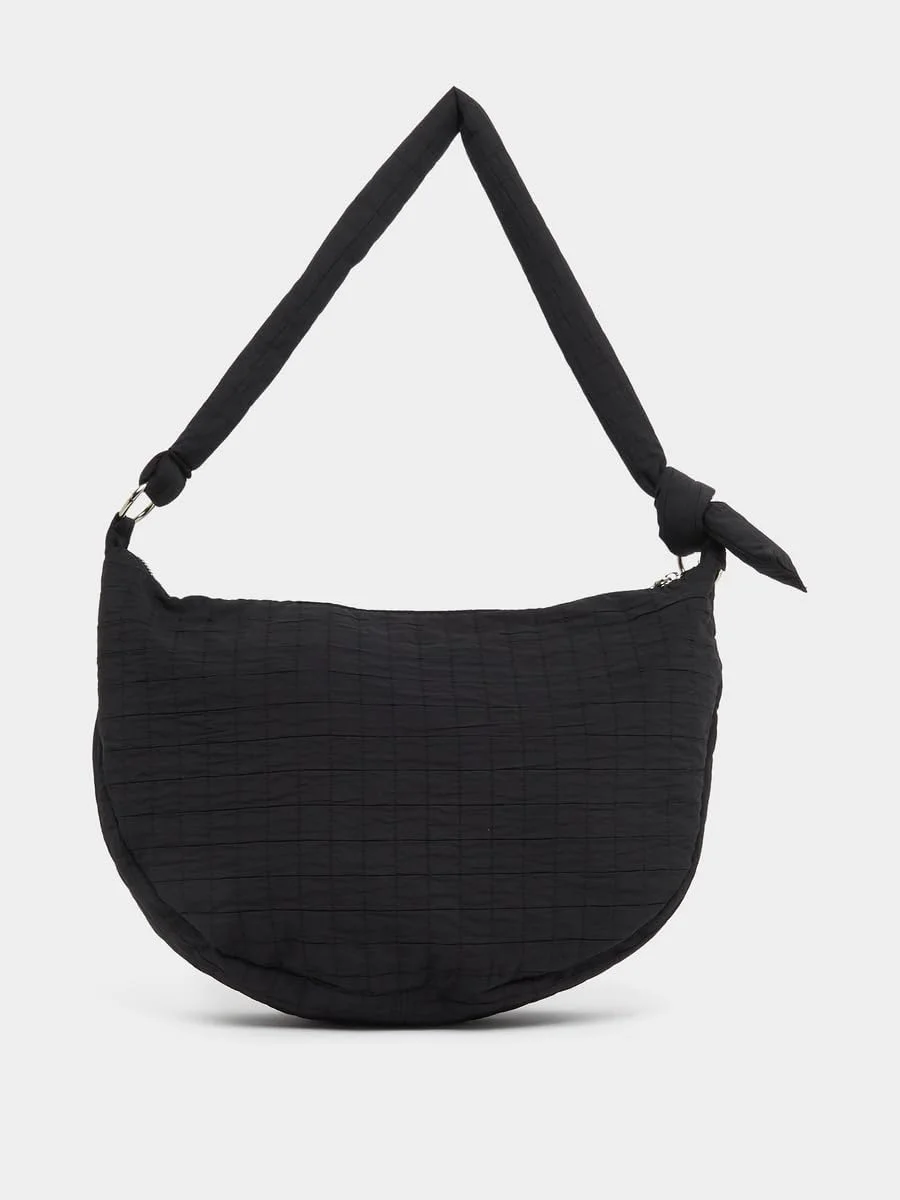 کیف دوشی زنانه استایلی با بافت دار و بست زیپی، سایز واحد، مشکی