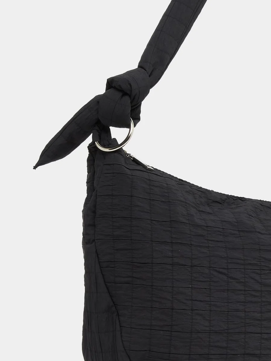 کیف دوشی زنانه استایلی با بافت دار و بست زیپی، سایز واحد، مشکی