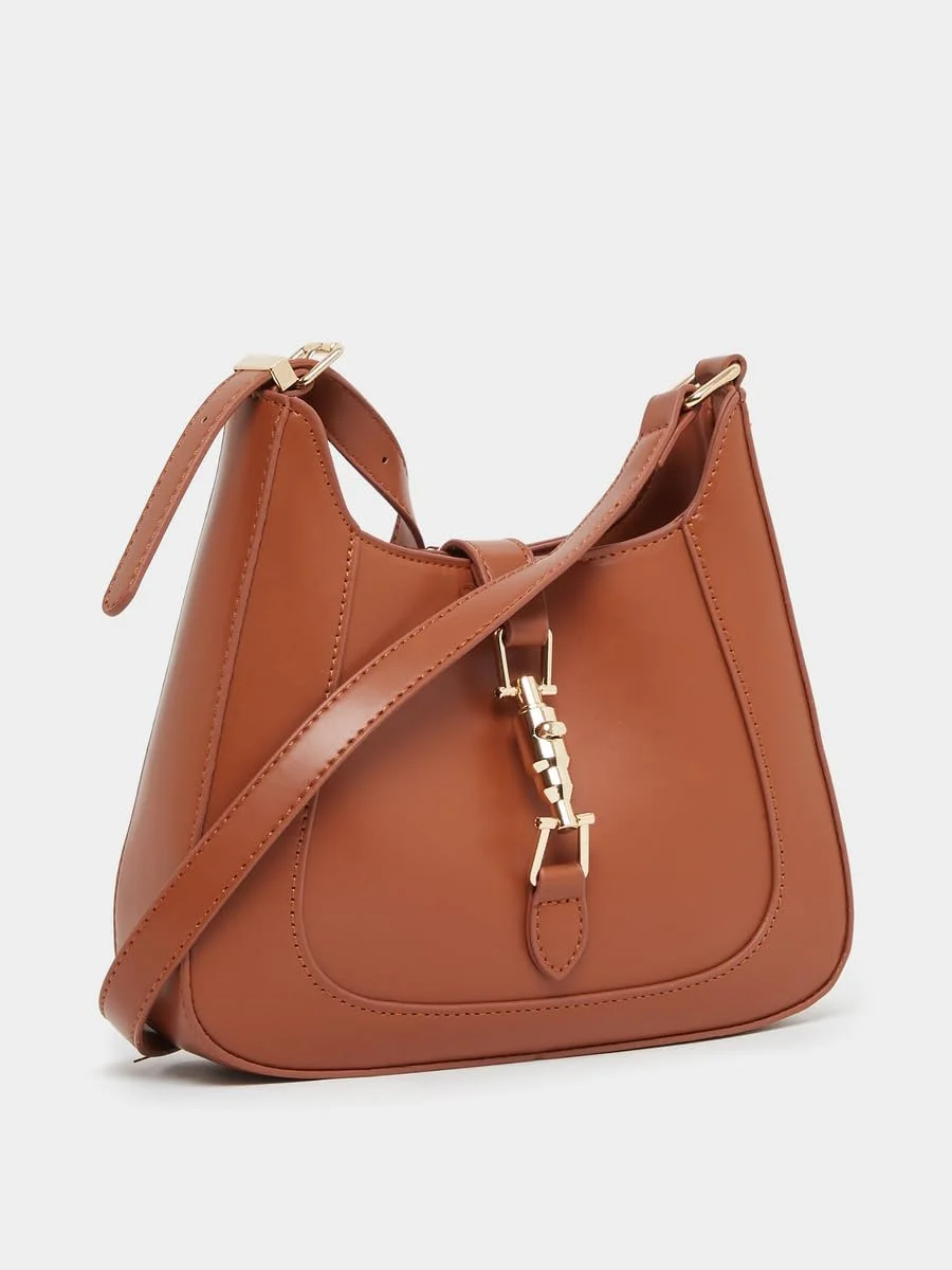 کیف دوشی زنانه استایلی با سگک، سایز واحد، قهوه ای روشن