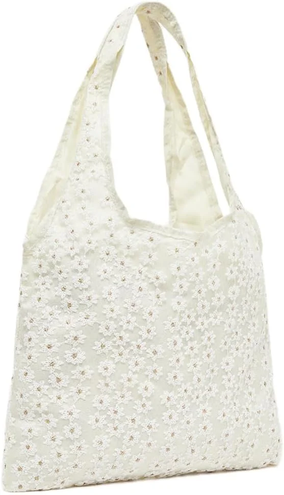 کیف دوشی زنانه استایلی با طرح گل گلدوزی شده، سایز واحد، سفید