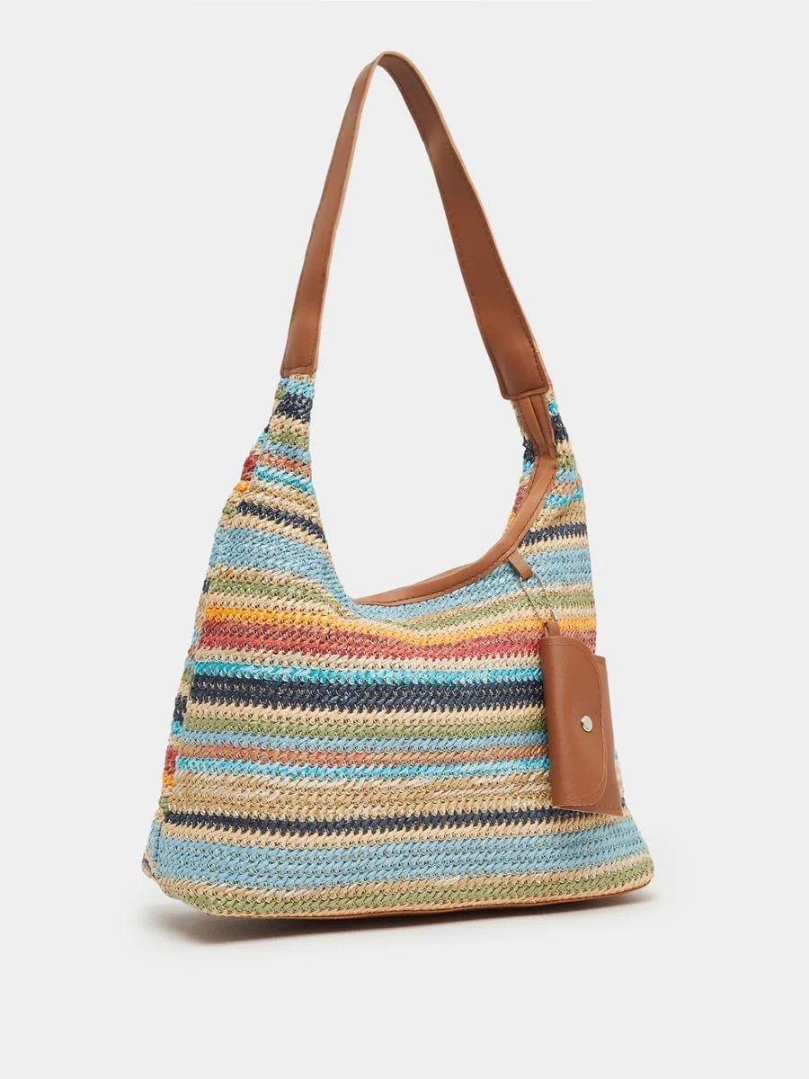 کیف بافتنی زنانه استایلی با طرح رنگی، سایز واحد، چند رنگ