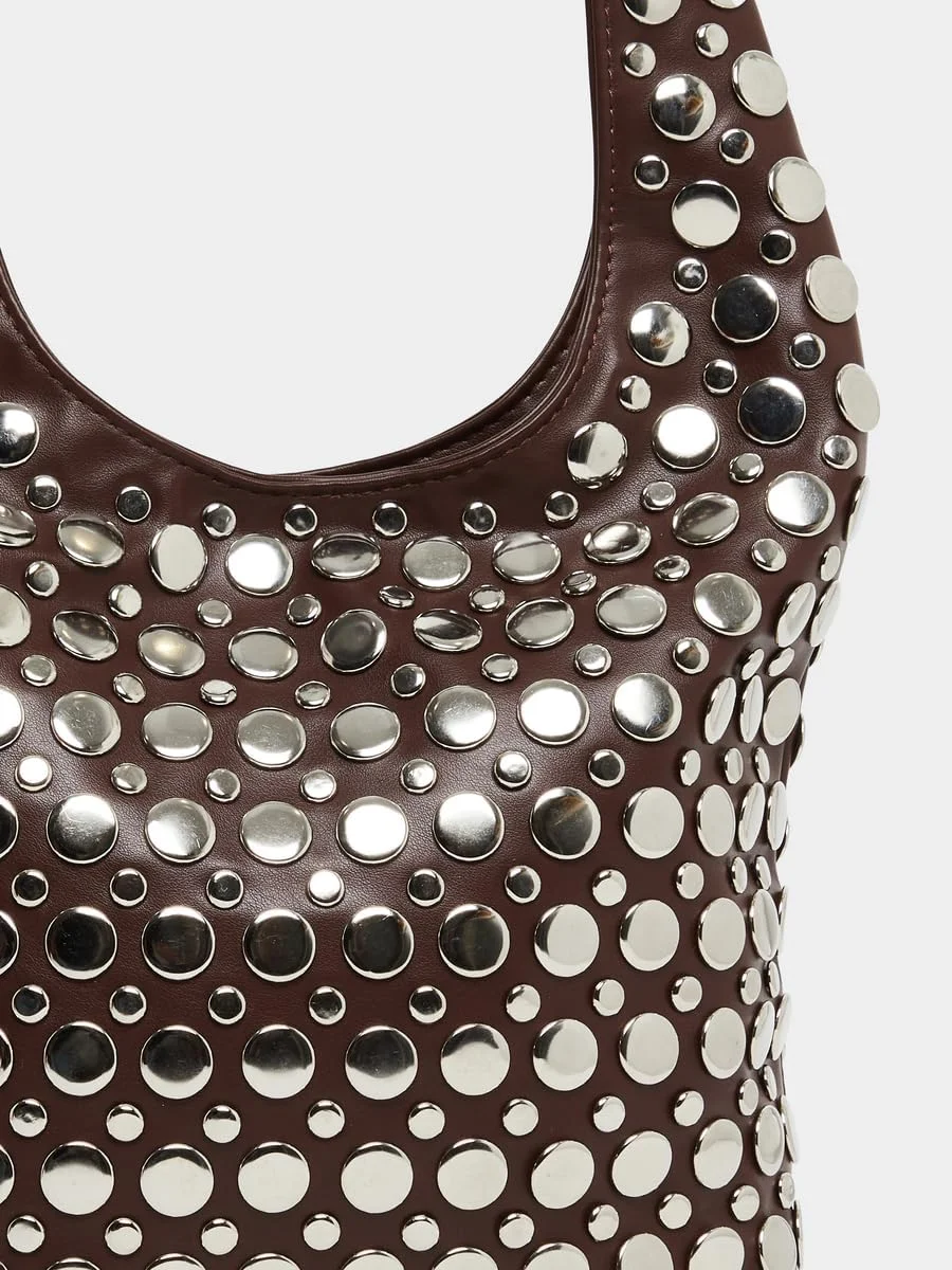 کیف دستی زنانه استایلی مدل Hobo قهوه ای با تزئینات پرچ - سایز One Size - قهوه ای کیف دستی زنانه استایلی مدل Hobo قهوه ای با تزئینات پرچ - سایز One Size - قهوه ای