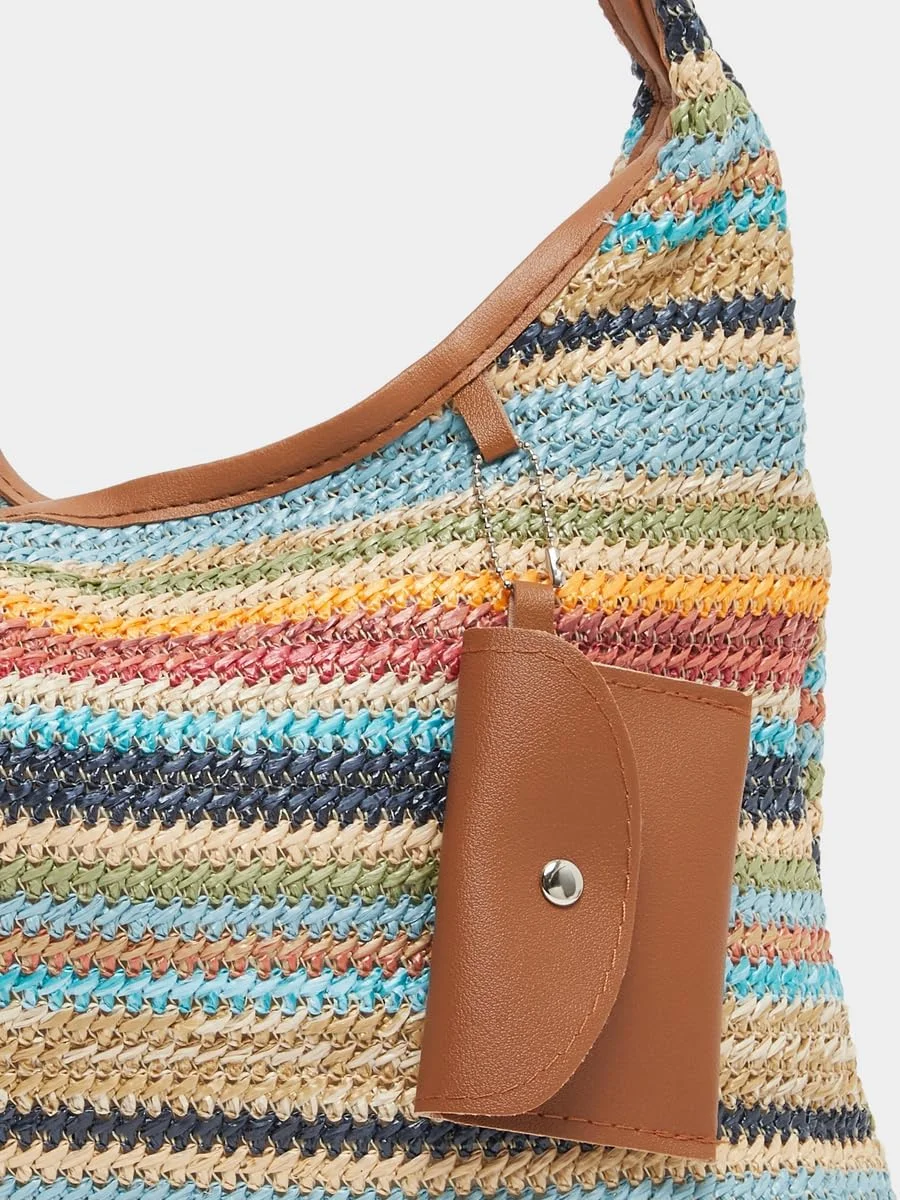 کیف بافتنی زنانه استایلی با طرح رنگی، سایز واحد، چند رنگ