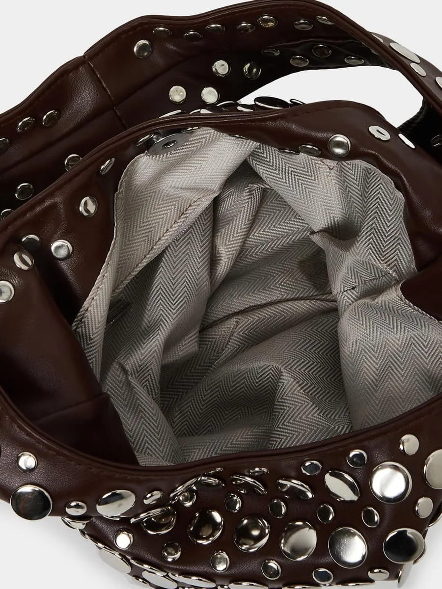 کیف دستی زنانه استایلی مدل Hobo قهوه ای با تزئینات پرچ - سایز One Size - قهوه ای کیف دستی زنانه استایلی مدل Hobo قهوه ای با تزئینات پرچ - سایز One Size - قهوه ای