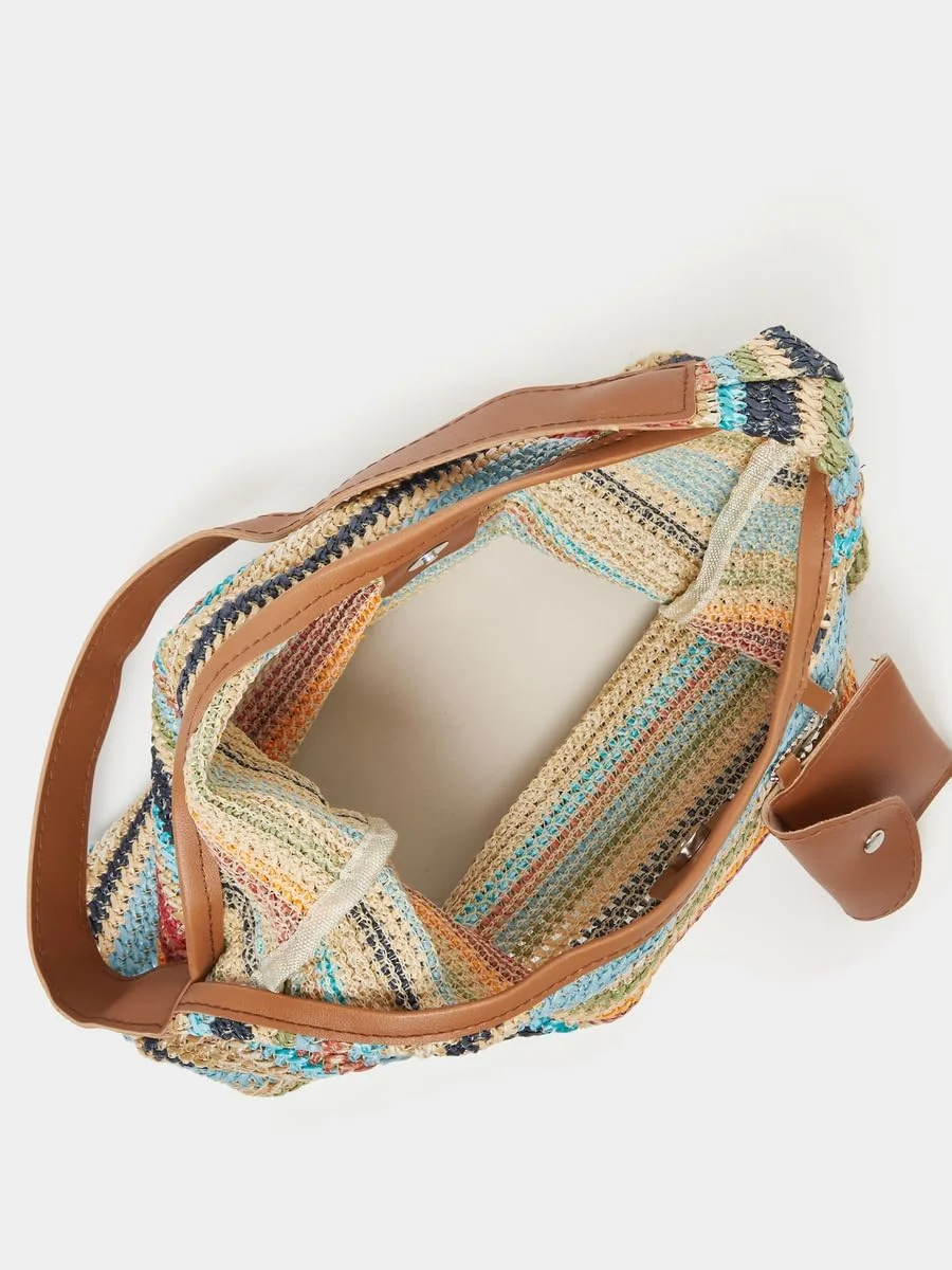 کیف بافتنی زنانه استایلی با طرح رنگی، سایز واحد، چند رنگ