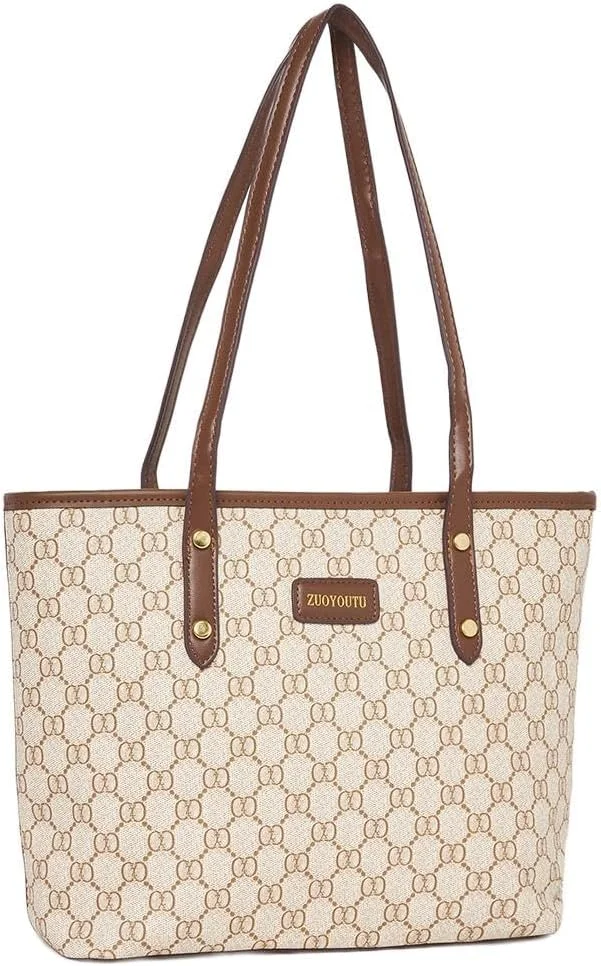 کیف دوشی طرح‌دار استایلی با کیف کوچک و بست زیپی، 39x12x26، کرم