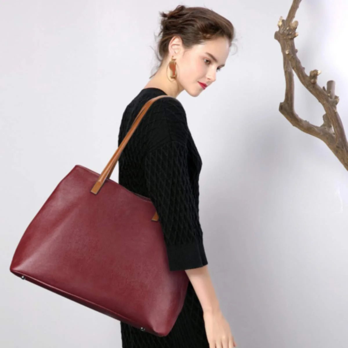 کیف دستی چرمی زنانه S-ZONE، کیف بزرگ دوشی جادار مناسب برای لپ تاپ 13 اینچی