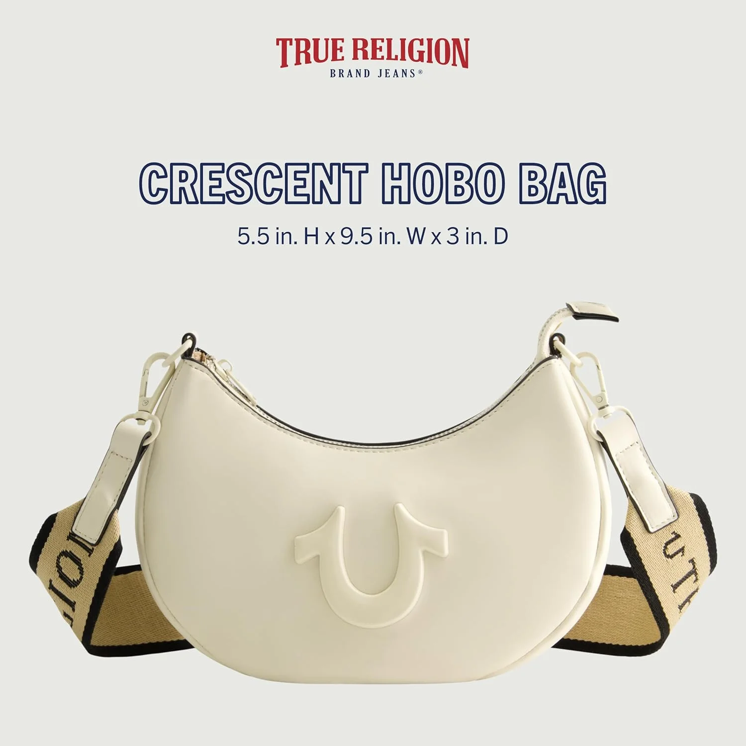 کیف دوشی زنانه ترو ریلیجن، کیف دستی هلالی با بند قابل تنظیم و جداشدنی و لوگوی نعل اسب