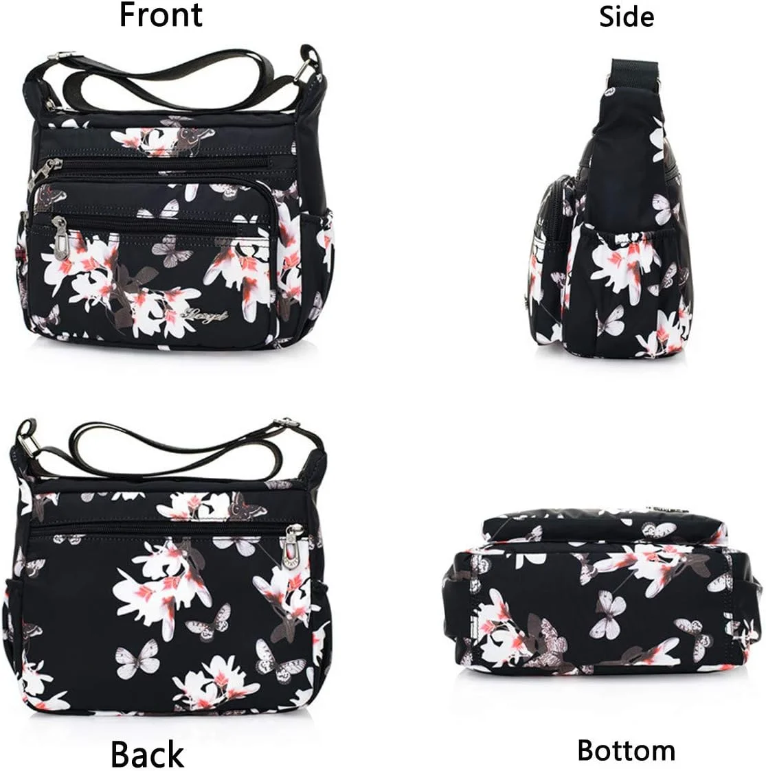 کیف دوشی زنانه نایلونی طرح گل با جیب‌های متعدد، مناسب سفر
