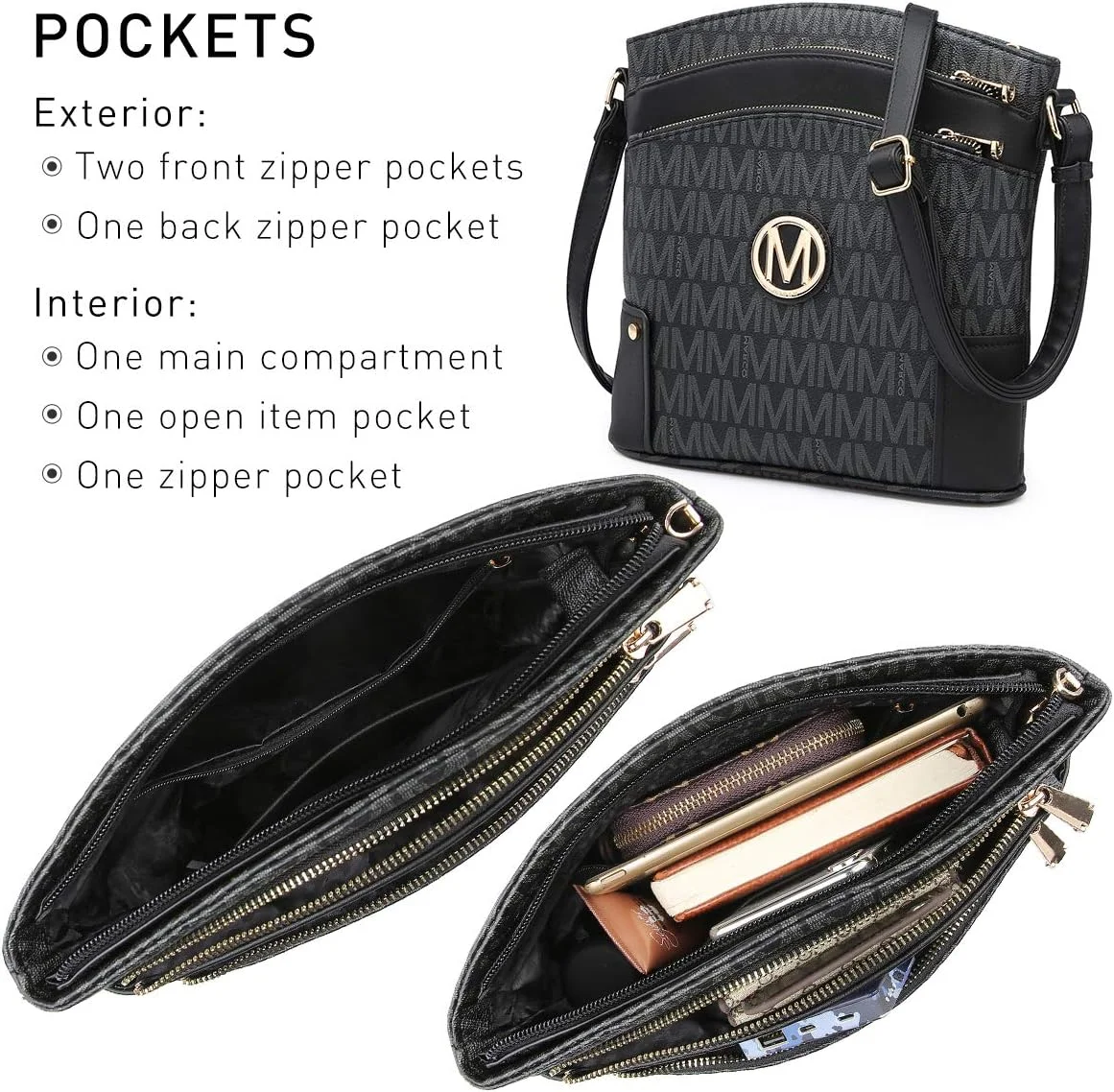 کیف دوشی زنانه با جیب های متعدد و زیپ های جانبی قابل افزایش برای بانوان