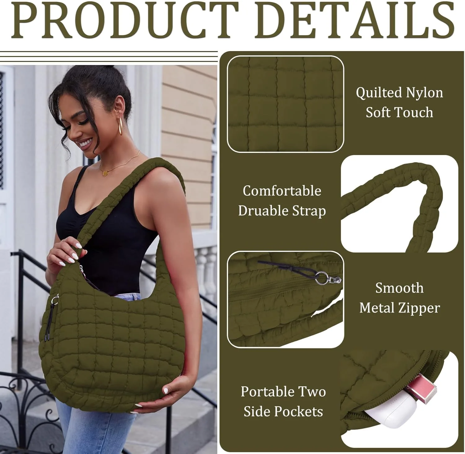 کیف دوشی زنانه بزرگ و لحافی، کیف کراس بادی نایلونی سبک وزن