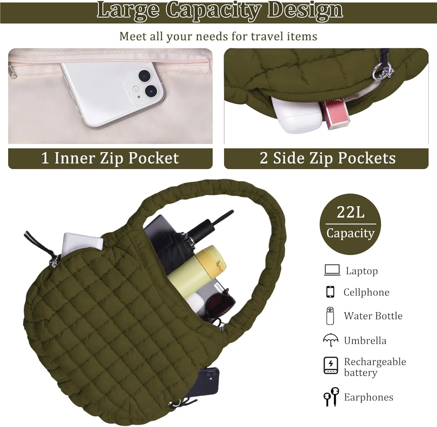 کیف دوشی زنانه بزرگ و لحافی، کیف کراس بادی نایلونی سبک وزن