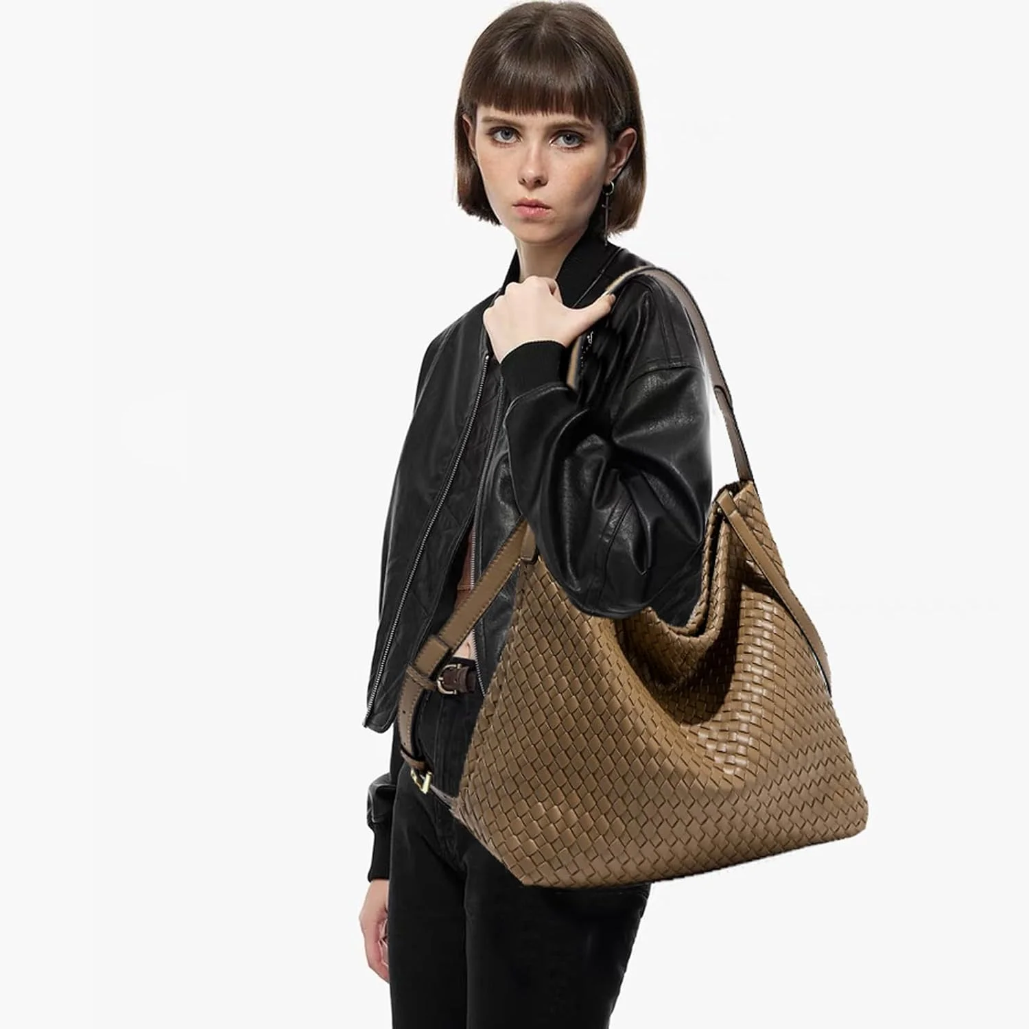 کیف دستی زنانه مدل بافت بوستون از چرم مصنوعی، کیف دوشی زنانه، کیف پیام رسان، کیف کراس بادی شیک، کیف شانه ای غیر رسمی