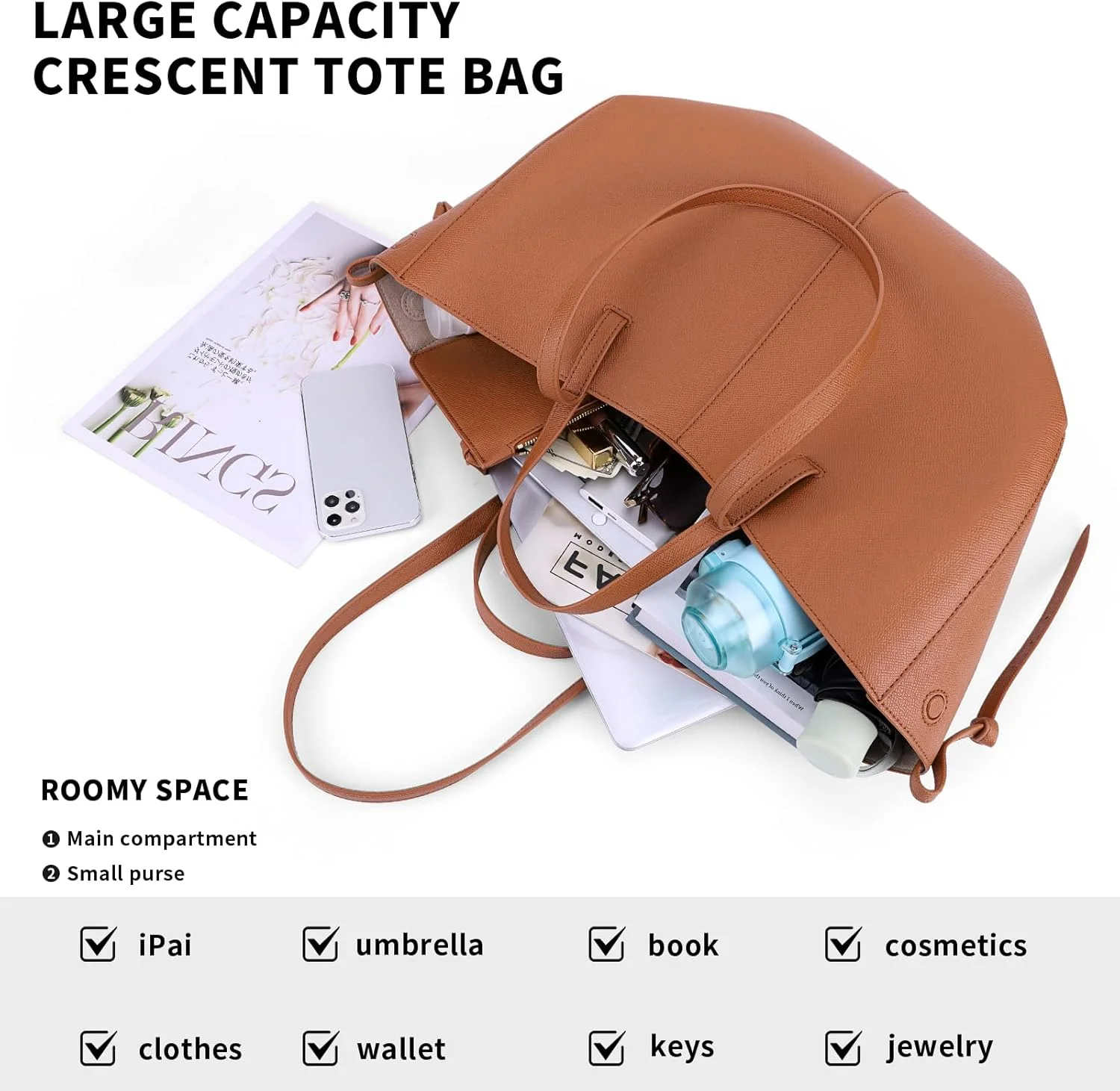 کیف دستی بزرگ زنانه از جنس چرم مصنوعی، کیف دوشی با دسته بالایی، کیف شیک کیف دستی بزرگ زنانه از جنس چرم مصنوعی، کیف دوشی با دسته بالایی، کیف شیک