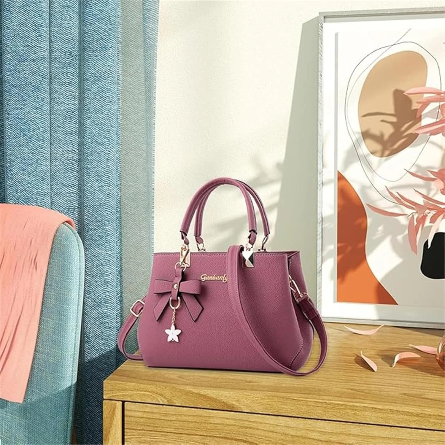 کیف دستی زنانه HALAMODO با دسته بالایی، کیف کوچک چرمی PU با آویز پاپیونی کیف دستی زنانه HALAMODO با دسته بالایی، کیف کوچک چرمی PU با آویز پاپیونی