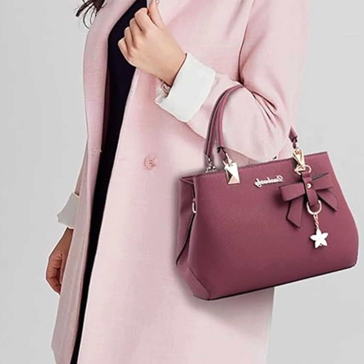 کیف دستی زنانه HALAMODO با دسته بالایی، کیف کوچک چرمی PU با آویز پاپیونی کیف دستی زنانه HALAMODO با دسته بالایی، کیف کوچک چرمی PU با آویز پاپیونی