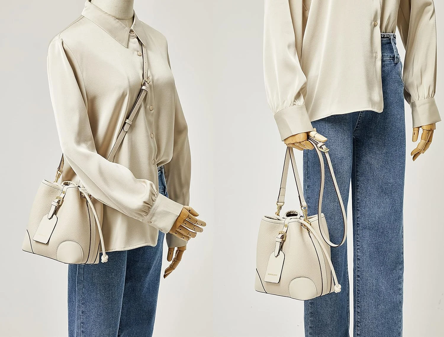 کیف دوشی چرمی کوچک بند دار DORIS&JACKY، کیف سطلی دو طرفه ممتاز زنانه