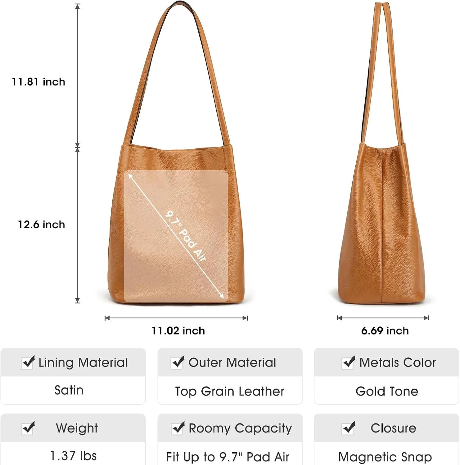 کیف دستی زنانه چرمی نرم Kattee، کیف دوشی جادار با بست مغناطیسی