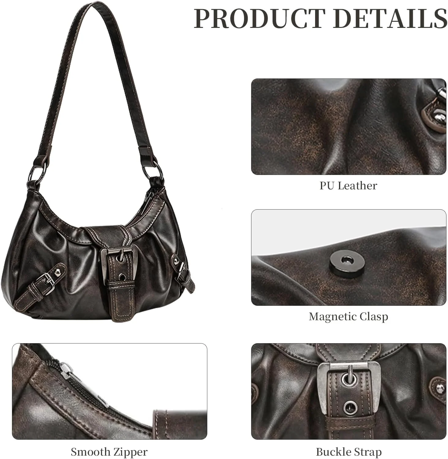 کیف دستی زنانه Y2k، کیف دوشی با دسته بالایی، کیف کوچک پانک گوتیک، کیف کلاچ زیر بغل، با آویز نفیس و آینه کوچک، کیف های قهوه ای مد روز برای زنان