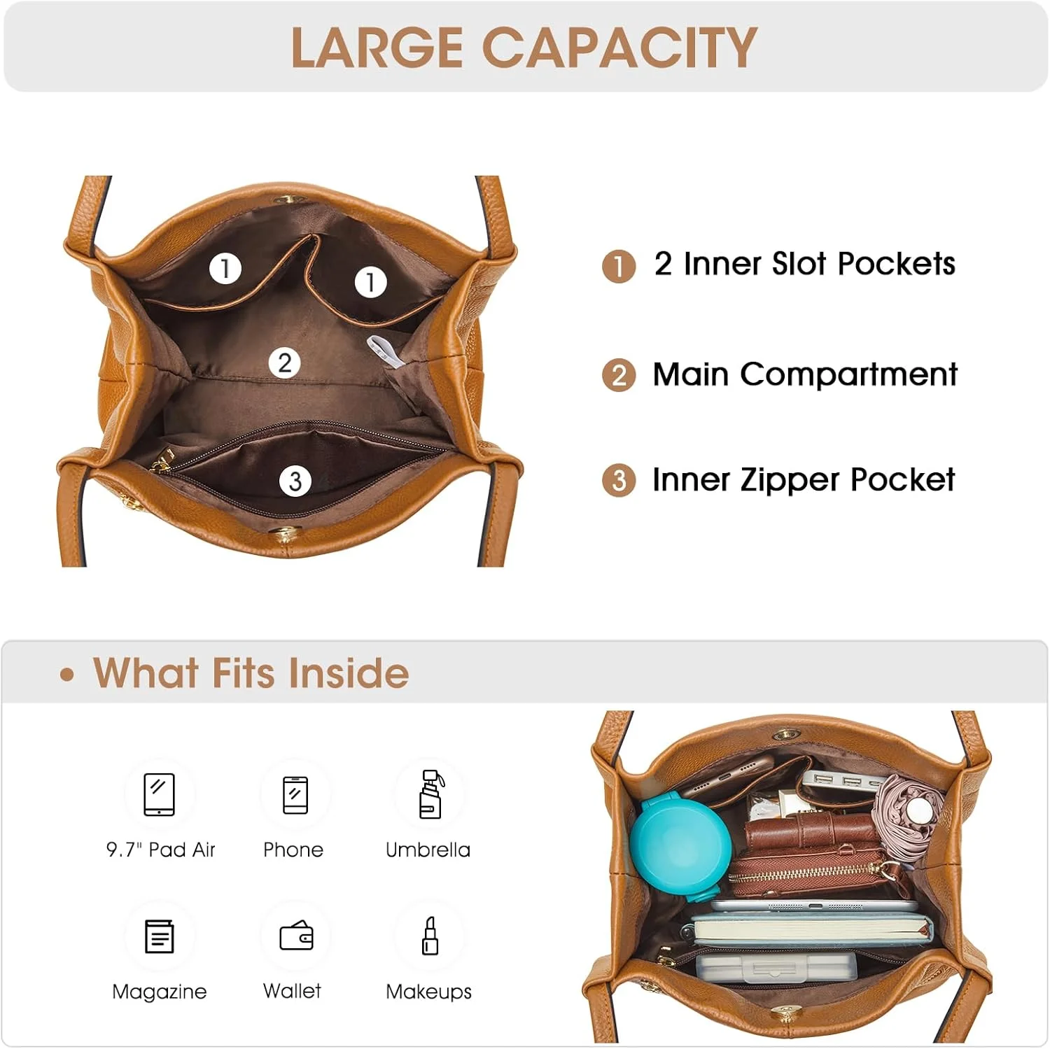 کیف دستی زنانه چرمی نرم Kattee، کیف دوشی جادار با بست مغناطیسی