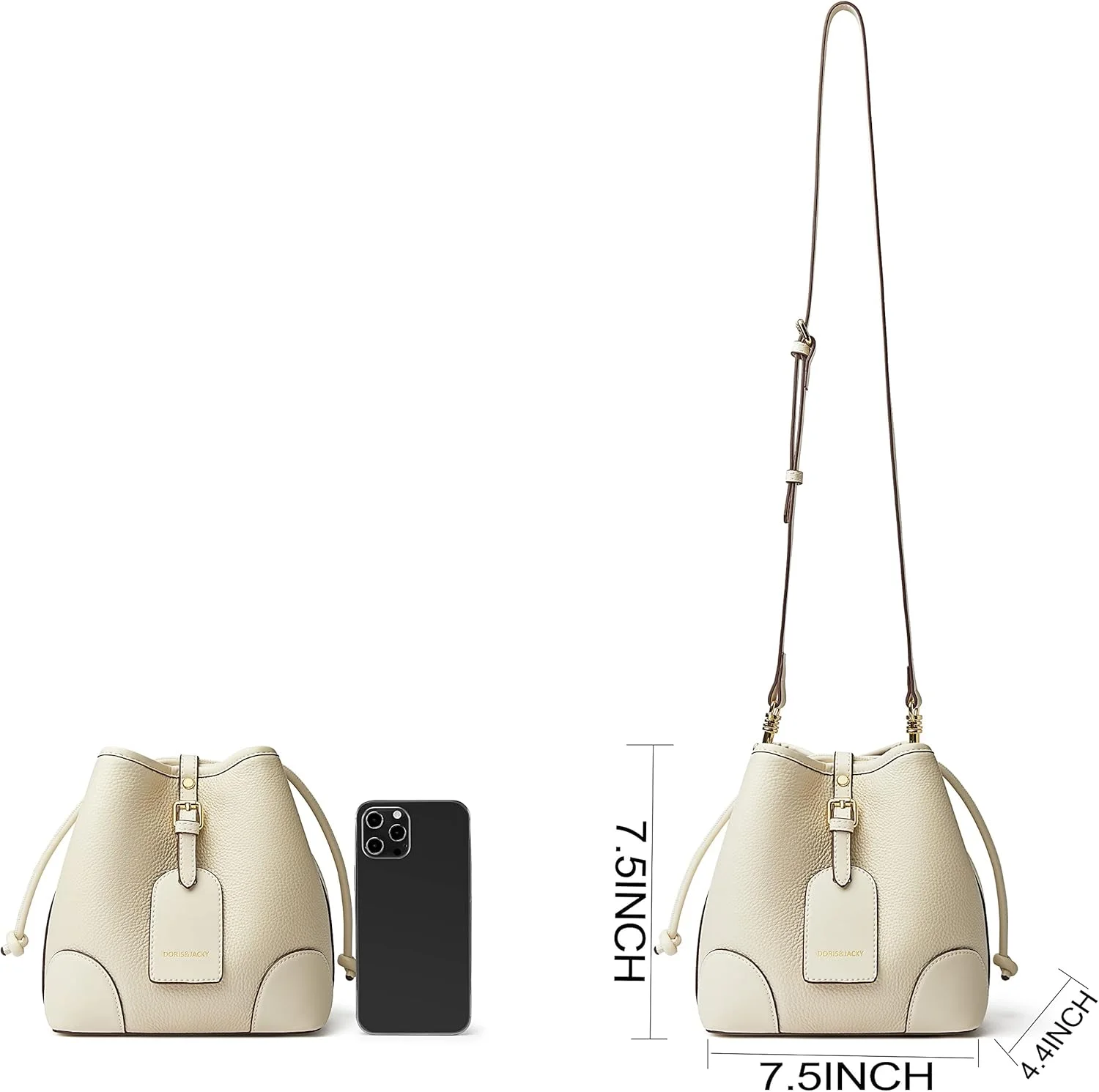 کیف دوشی چرمی کوچک بند دار DORIS&JACKY، کیف سطلی دو طرفه ممتاز زنانه
