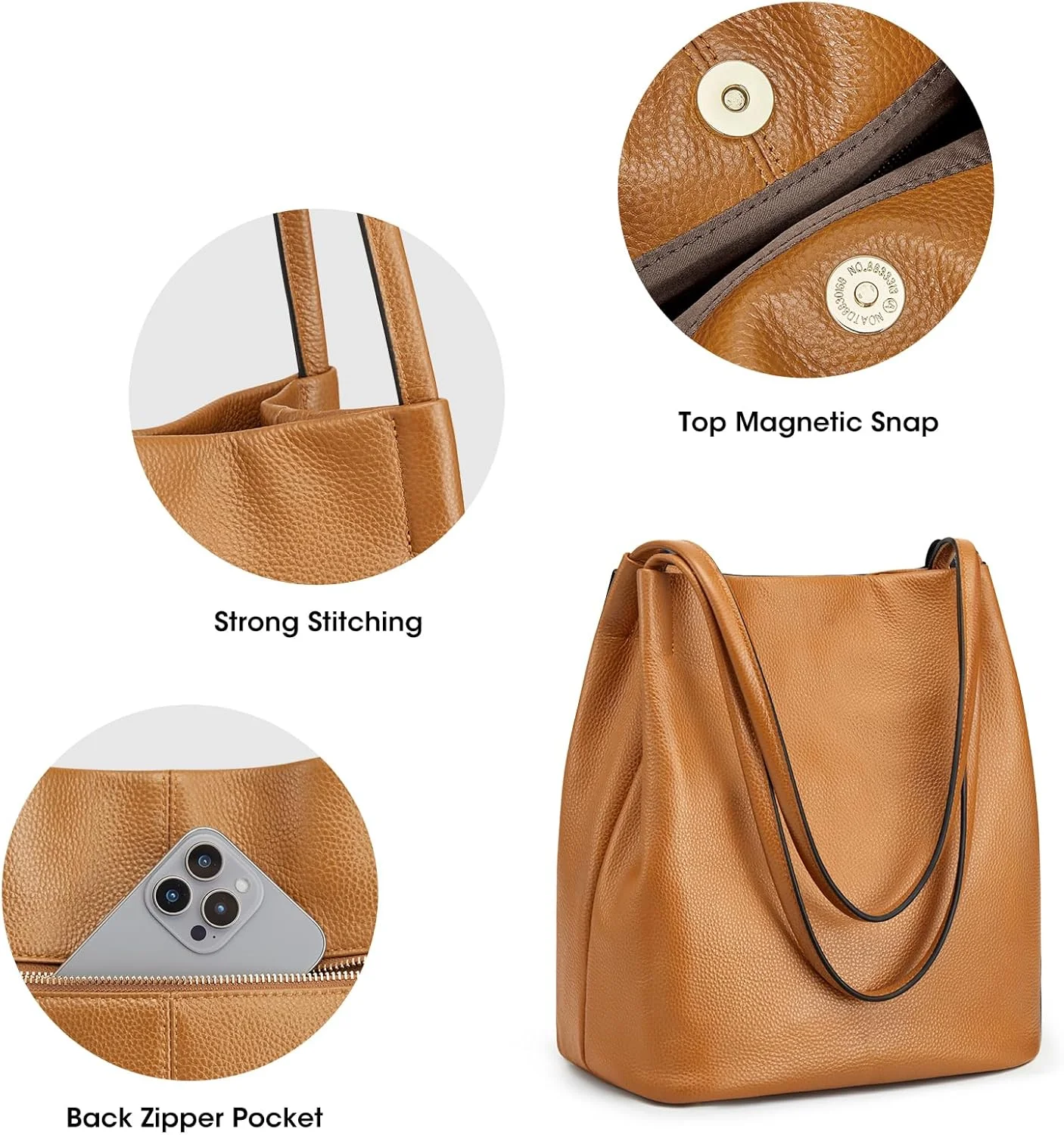 کیف دستی زنانه چرمی نرم Kattee، کیف دوشی جادار با بست مغناطیسی