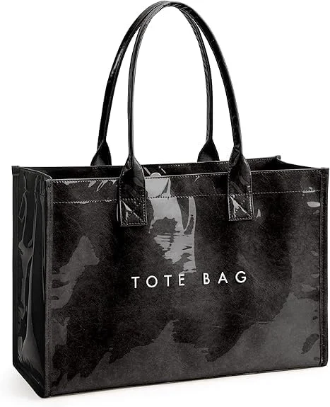 ست کیف دستی زنانه 2 در 1 KASTWAVE: کیف دستی کار PVC و کاغذ کرافت + کیف دستی تاشو نایلونی، طراحی دسته بالایی، بادوام برای رفت و آمد اداری/استفاده روزانه/گردش های آخر هفته، کیف پول برای زنان