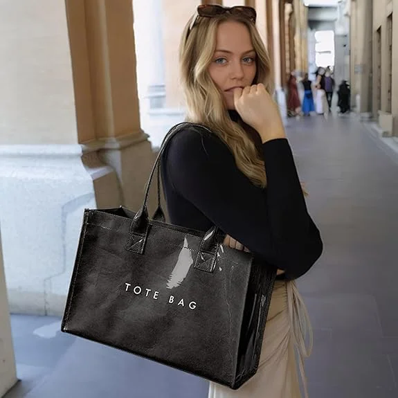 ست کیف دستی زنانه 2 در 1 KASTWAVE: کیف دستی کار PVC و کاغذ کرافت + کیف دستی تاشو نایلونی، طراحی دسته بالایی، بادوام برای رفت و آمد اداری/استفاده روزانه/گردش های آخر هفته، کیف پول برای زنان ست کیف دستی زنانه 2 در 1 KASTWAVE: کیف دستی کار PVC و کاغذ کرافت + کیف دستی تاشو نایلونی، طراحی دسته بالایی، بادوام برای رفت و آمد اداری/استفاده روزانه/گردش های آخر هفته، کیف پول برای زنان