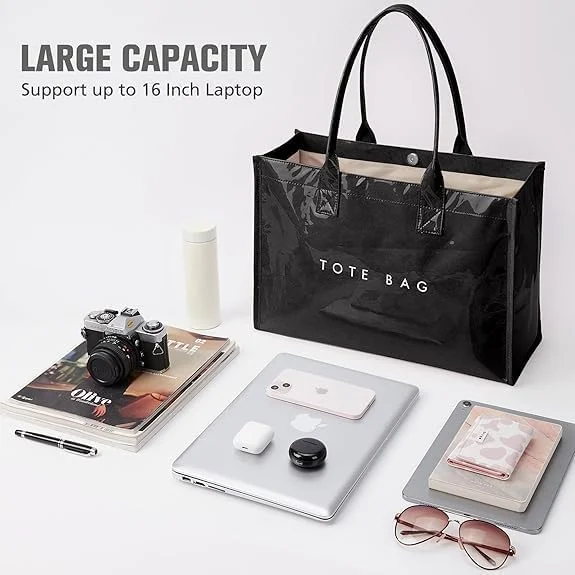 ست کیف دستی زنانه 2 در 1 KASTWAVE: کیف دستی کار PVC و کاغذ کرافت + کیف دستی تاشو نایلونی، طراحی دسته بالایی، بادوام برای رفت و آمد اداری/استفاده روزانه/گردش های آخر هفته، کیف پول برای زنان ست کیف دستی زنانه 2 در 1 KASTWAVE: کیف دستی کار PVC و کاغذ کرافت + کیف دستی تاشو نایلونی، طراحی دسته بالایی، بادوام برای رفت و آمد اداری/استفاده روزانه/گردش های آخر هفته، کیف پول برای زنان