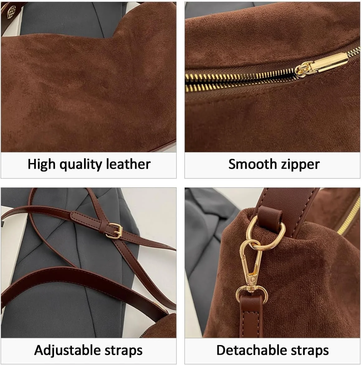 کیف دستی زنانه замшевый KASTWAVE، کیف دستی شیک هلالی، مناسب برای مد پاییزه با طراحی شانه ای افتاده، کیف دستی زیبا به سبک قدیمی (قهوه ای)