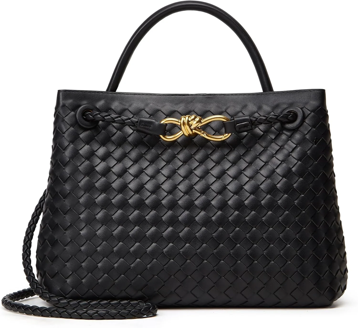 کیف دستی بافتنی KASTWAVE، کیف دوشی زنانه، کیف دستی کوچک چرم مصنوعی، کیف دستی شیک بند دار، کیف دستی زنانه (مشکی)