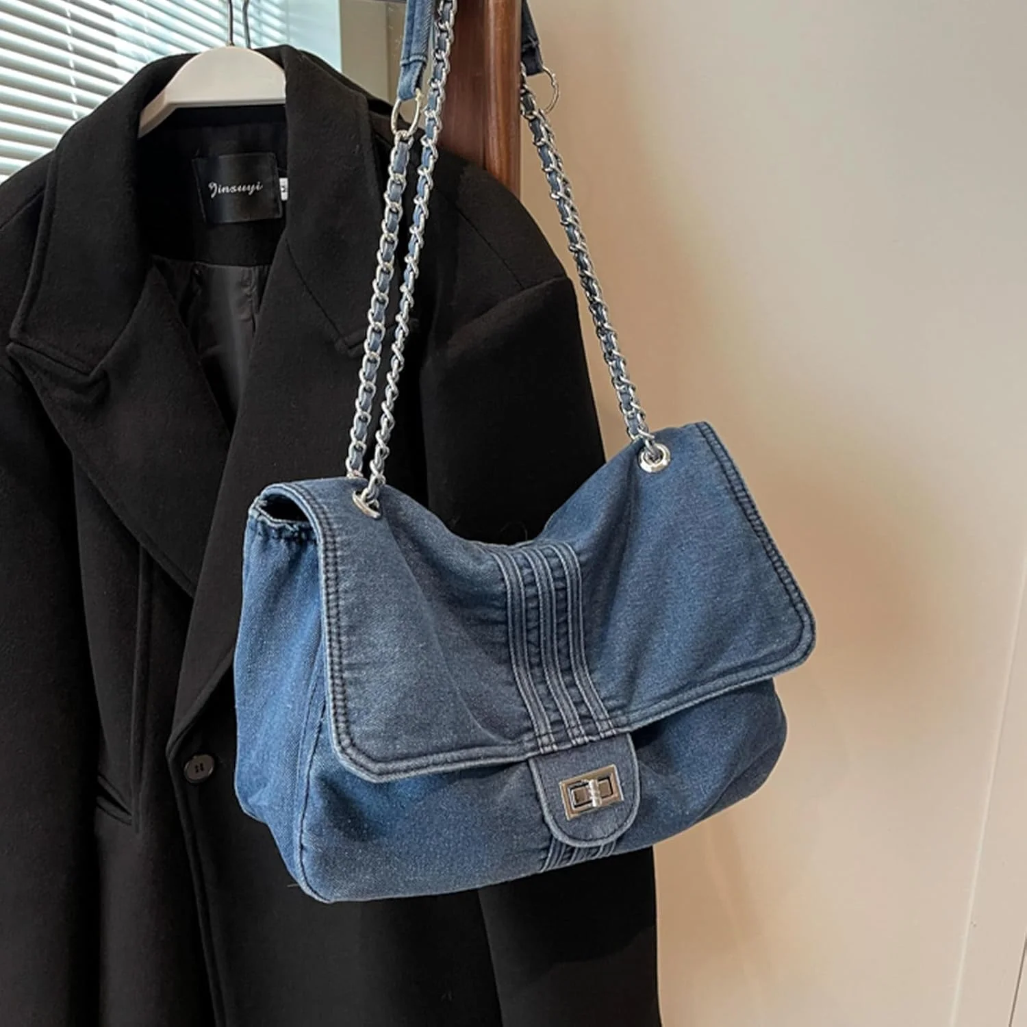 کیف دوشی جین KASTWAVE، کیف پیام رسان جین، کیف دستی بوم، کیف دوشی بزرگ، مناسب برای کار، ساحل، ناهار، مسافرت، خرید