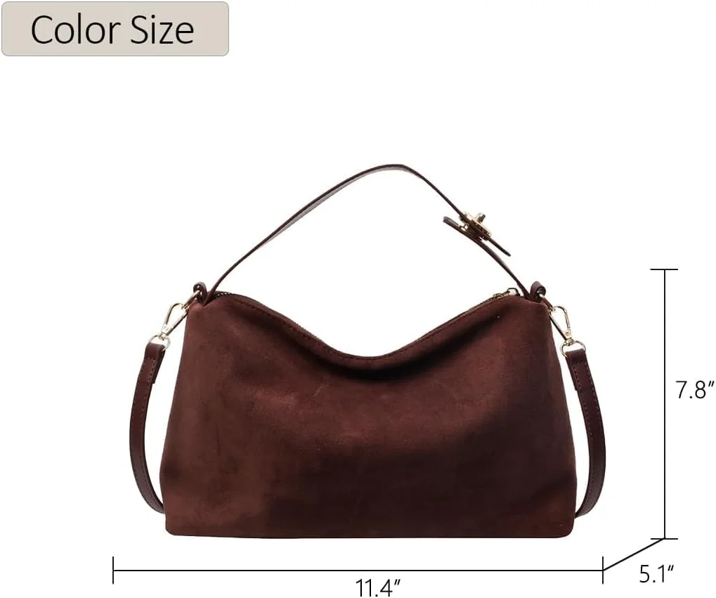 کیف دستی زنانه замшевый KASTWAVE، کیف دستی شیک هلالی، مناسب برای مد پاییزه با طراحی شانه ای افتاده، کیف دستی زیبا به سبک قدیمی (قهوه ای)