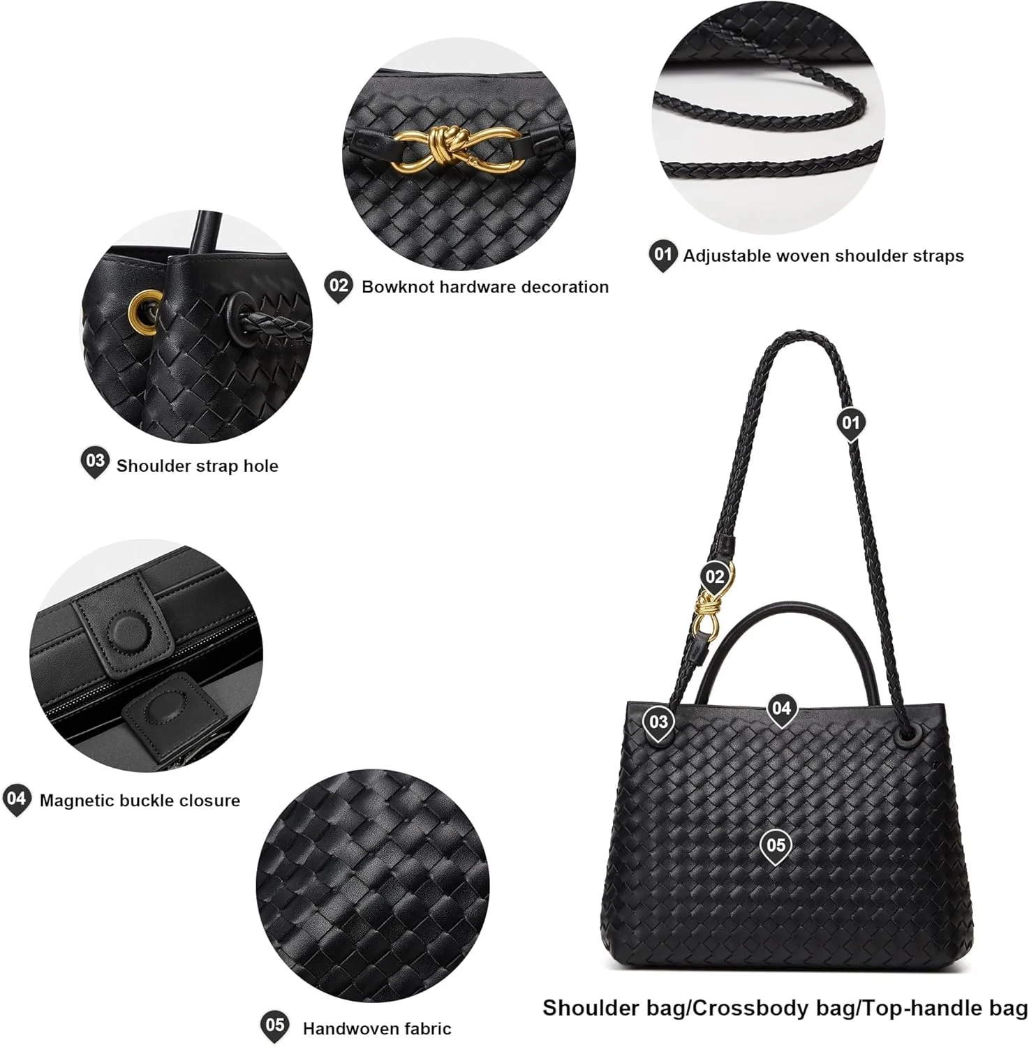 کیف دستی بافتنی KASTWAVE، کیف دوشی زنانه، کیف دستی کوچک چرم مصنوعی، کیف دستی شیک بند دار، کیف دستی زنانه (مشکی) کیف دستی بافتنی KASTWAVE، کیف دوشی زنانه، کیف دستی کوچک چرم مصنوعی، کیف دستی شیک بند دار، کیف دستی زنانه (مشکی)