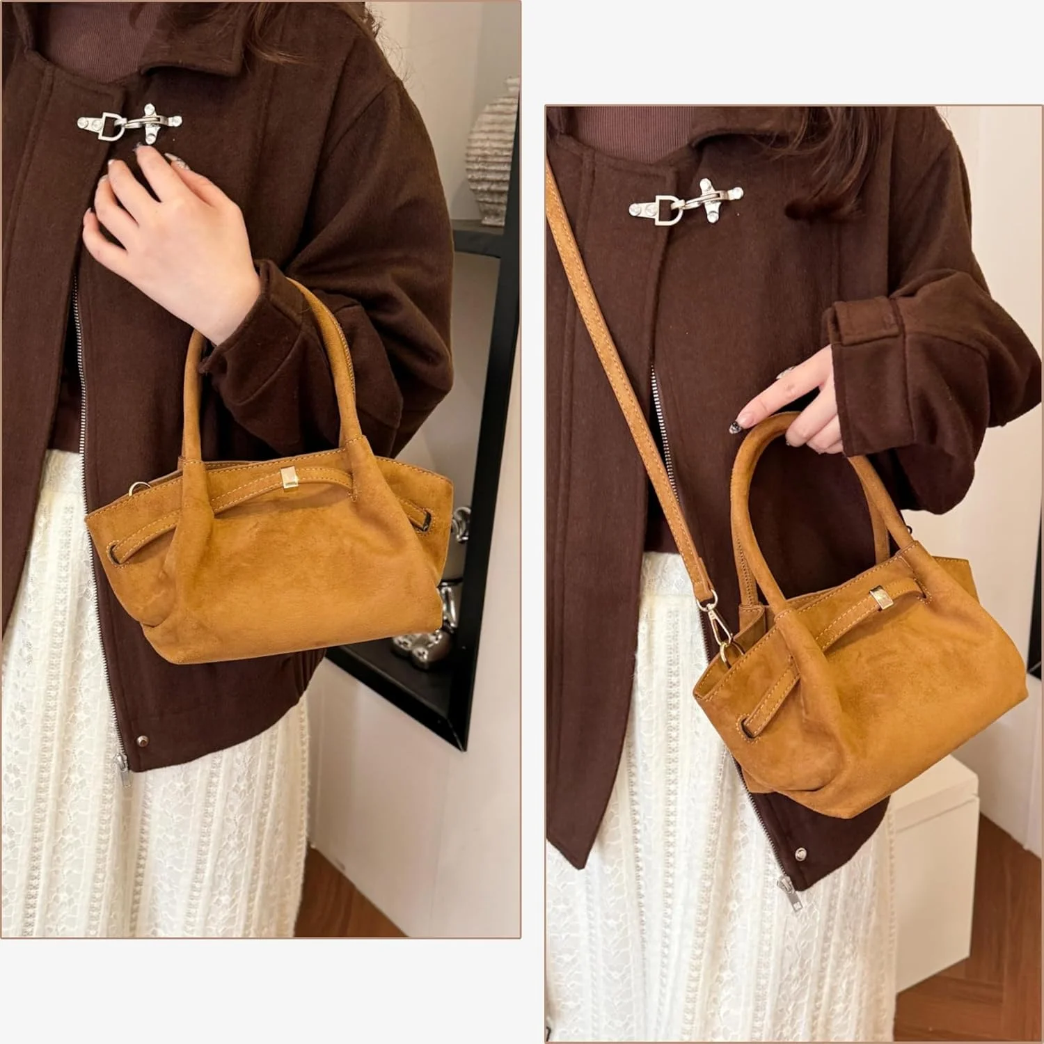 کیف دستی زنانه замшевый KASTWAVE، کیف کراس بادی مدل Hobo، کیف کوچک شانه ای برای کار، اداره و مسافرت، کیف روزمره شیک و سبک