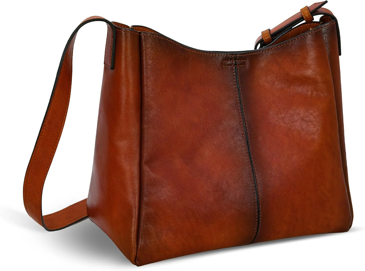 کیف دوشی چرمی نرم HESHE زنانه، کیف سطلی جادار، کیف مسافرتی متوسط