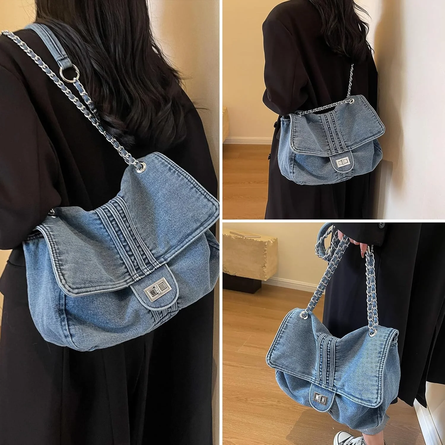 کیف دوشی جین KASTWAVE، کیف پیام رسان جین، کیف دستی بوم، کیف دوشی بزرگ، مناسب برای کار، ساحل، ناهار، مسافرت، خرید