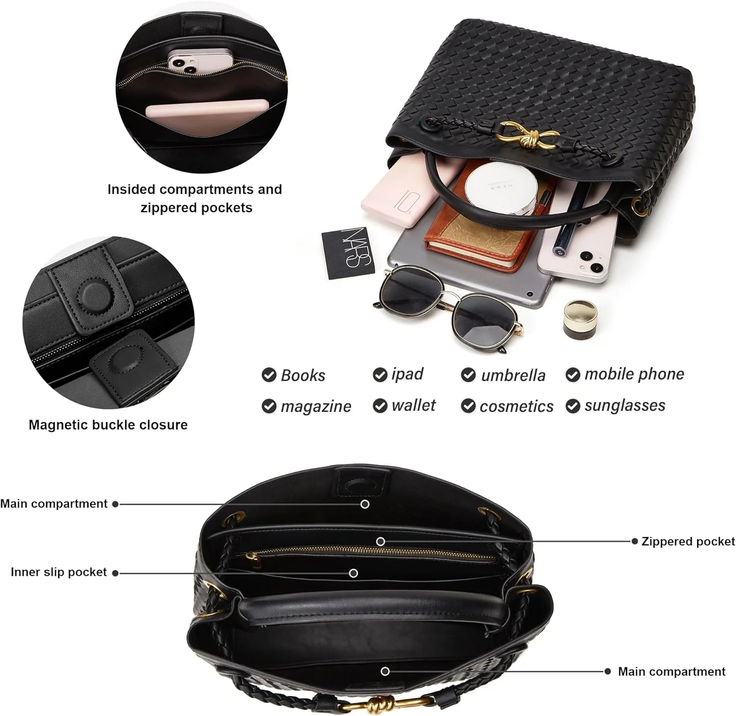 کیف دستی بافتنی KASTWAVE، کیف دوشی زنانه، کیف دستی کوچک چرم مصنوعی، کیف دستی شیک بند دار، کیف دستی زنانه (مشکی) کیف دستی بافتنی KASTWAVE، کیف دوشی زنانه، کیف دستی کوچک چرم مصنوعی، کیف دستی شیک بند دار، کیف دستی زنانه (مشکی)