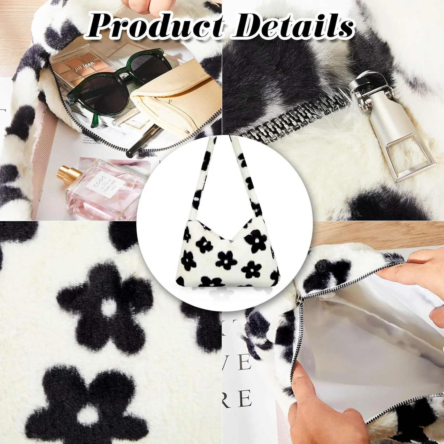 کیف دوشی مخمل خواب دار KASTWAVE، کیف دستی پشمالو زنانه، کیف دستی خزدار سفید زنانه برای پاییز و زمستان