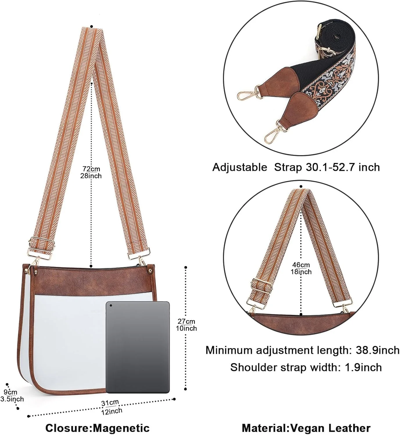 کیف های دوشی HKCLUF برای زنان، کیف های دستی هوبو چرم مصنوعی شیک با 2 عدد بند گیتاری قابل تنظیم