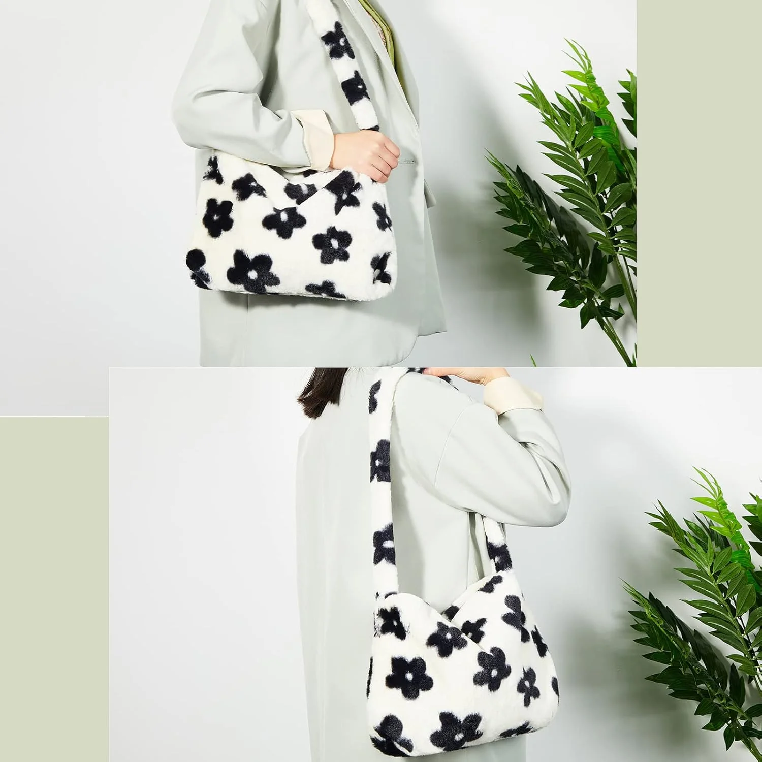 کیف دوشی مخمل خواب دار KASTWAVE، کیف دستی پشمالو زنانه، کیف دستی خزدار سفید زنانه برای پاییز و زمستان