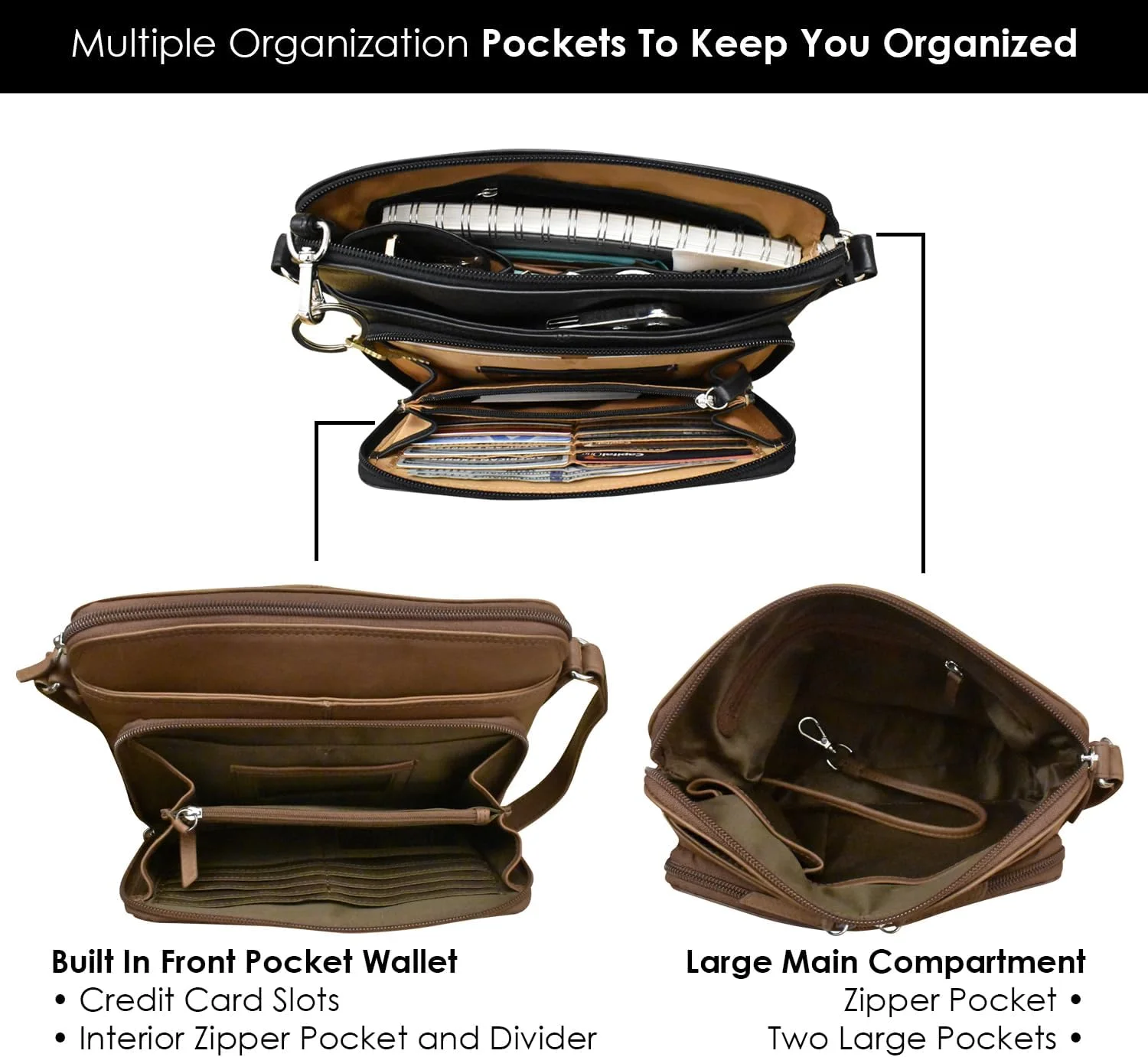 کیف دستی چرمی زنانه نیویورک با محفظه جانبی - کیف چرمی نرم و لطیف با آستر محافظ RFID