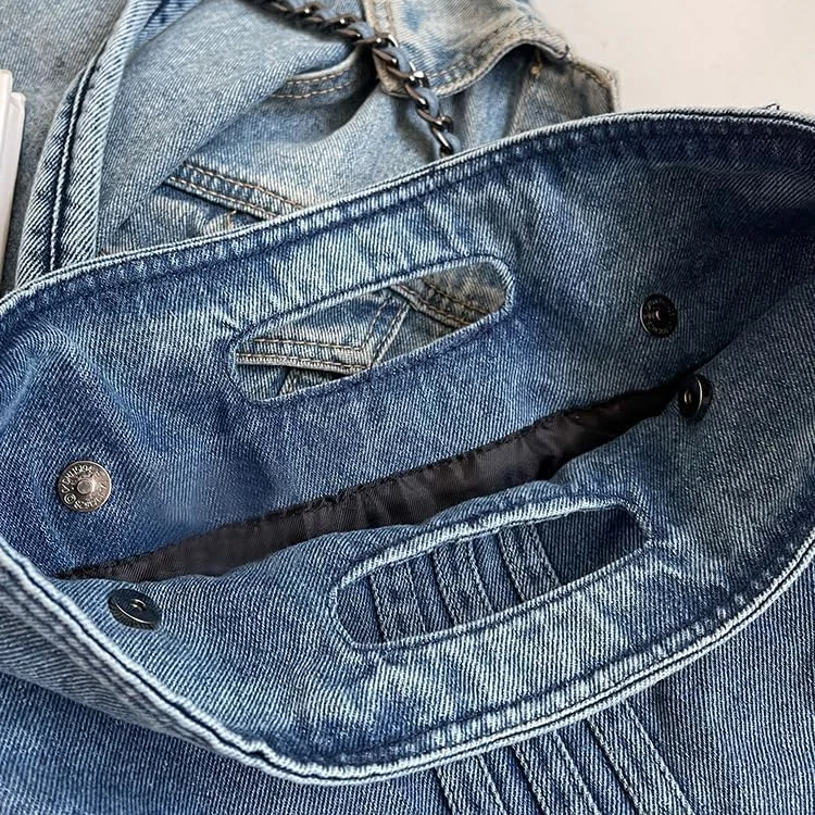 کیف دوشی جین زنانه KASTWAVE، کیف دستی شیک با ظرفیت بزرگ با بند زنجیری برای مسافرت، خرید و ساحل، کیف دستی کراس بادی بوم گرد همه کاره (جین آبی) کیف دوشی جین زنانه KASTWAVE، کیف دستی شیک با ظرفیت بزرگ با بند زنجیری برای مسافرت، خرید و ساحل، کیف دستی کراس بادی بوم گرد همه کاره (جین آبی)