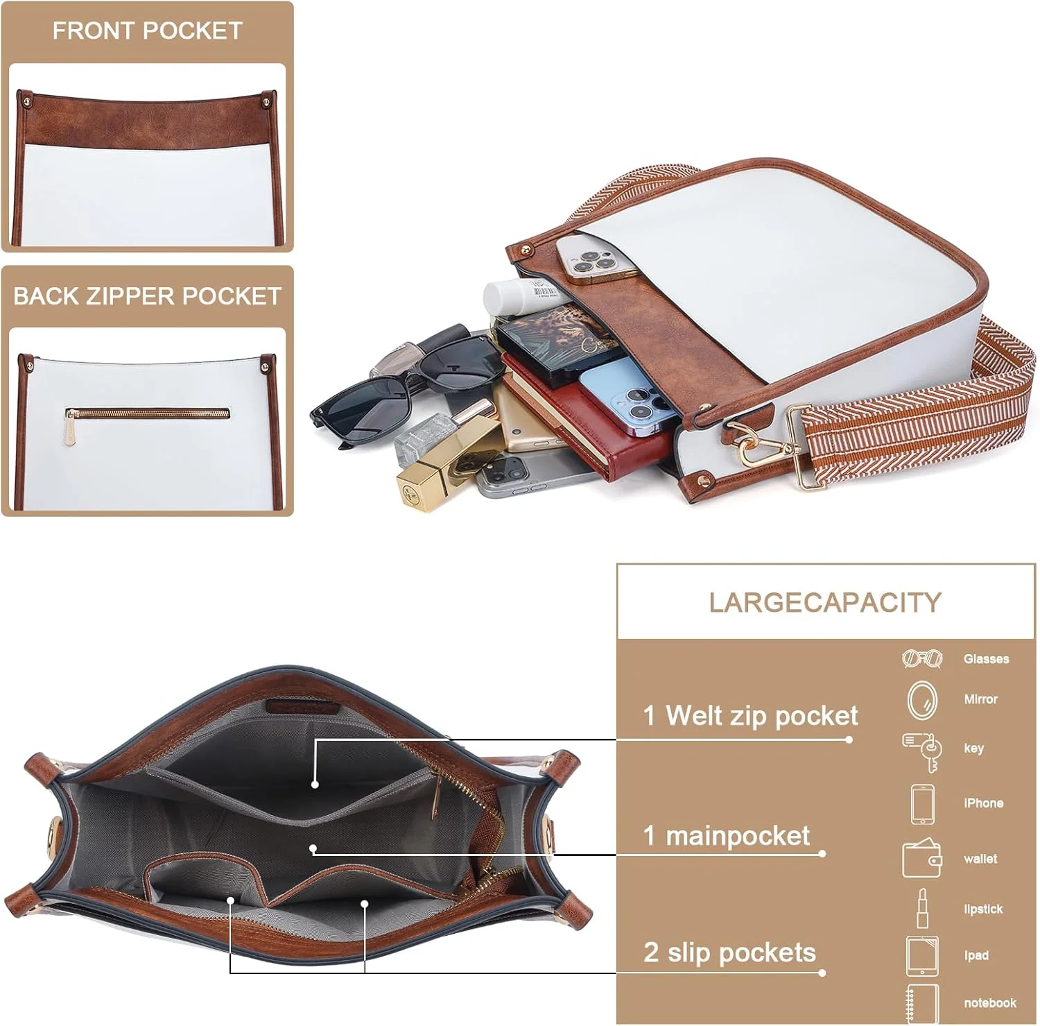 کیف های دوشی HKCLUF برای زنان، کیف های دستی هوبو چرم مصنوعی شیک با 2 عدد بند گیتاری قابل تنظیم