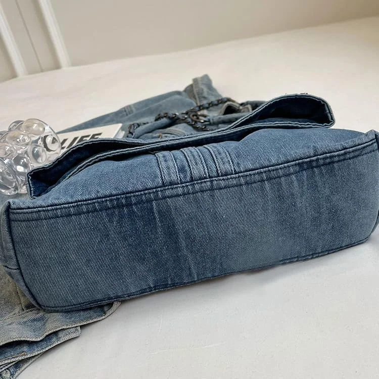 کیف دوشی جین زنانه KASTWAVE، کیف دستی شیک با ظرفیت بزرگ با بند زنجیری برای مسافرت، خرید و ساحل، کیف دستی کراس بادی بوم گرد همه کاره (جین آبی) کیف دوشی جین زنانه KASTWAVE، کیف دستی شیک با ظرفیت بزرگ با بند زنجیری برای مسافرت، خرید و ساحل، کیف دستی کراس بادی بوم گرد همه کاره (جین آبی)