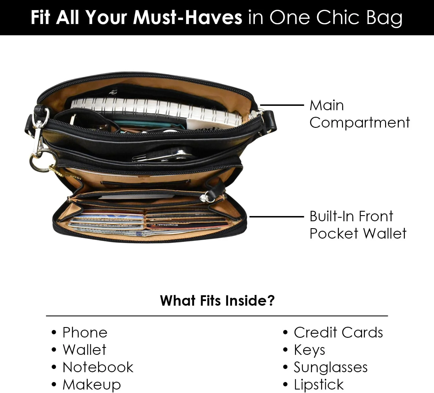 کیف دستی چرمی زنانه نیویورک با محفظه جانبی - کیف چرمی نرم و لطیف با آستر محافظ RFID